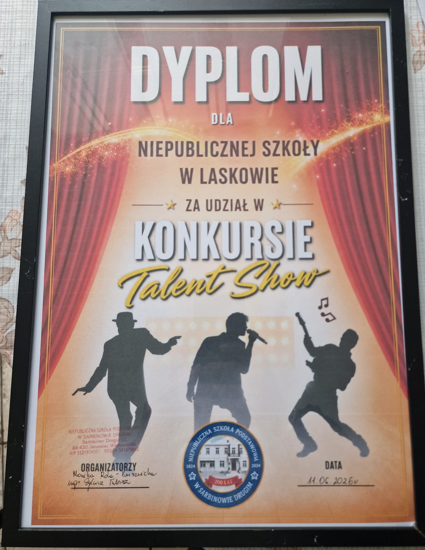 Dyplom dla Niepublicznej Szkoły w Laskowie